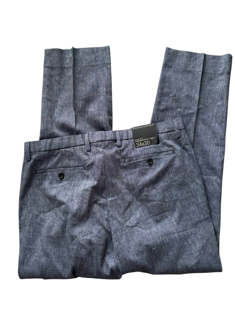 Banana Republic Men’s Blue Performance Linen Blend Pants Basket Weave Blue 34x30